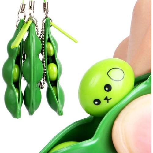 100pcs Decompression Toys Squishy Squeeze Peas Beans Keychain Anti Stress Adult Toy Rubber Boys Party Gift Fidget Toys WB3317