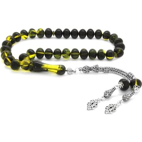 Tesbihane 925 Sterling Silver Tassels Wheel Cut Filtering Yellow Fire Amber Prayer Beads