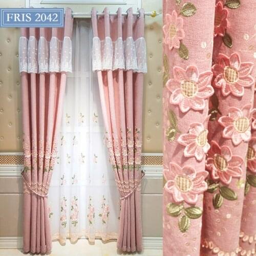 European-style Curtains Popular Girl Shading Pink Simple European Light Luxury Embossed Curtains for Living Dining Room Bedroom