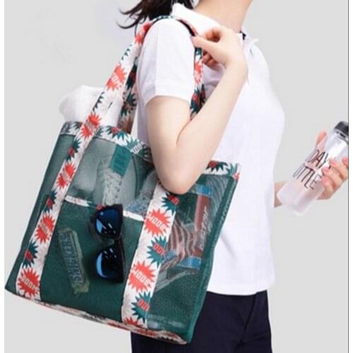 Large Capacity Mesh Transparent Beach Bags Women Fashion Shoulder Bag Printing Fashion Tote Bags Travel Organizer Women Bag