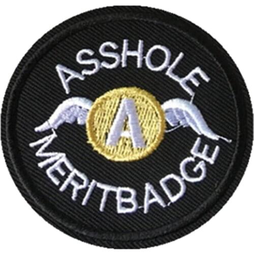 Ass Hole Merit Badge Embroidered Motif Applique Badge Wings Sew On Round Patch