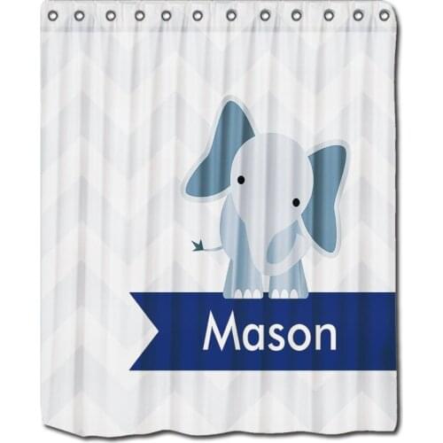 Personalized Name Print Shower Curtains Blue Elephant Printing Perfect For Kids Bathroom Shower Curtain
