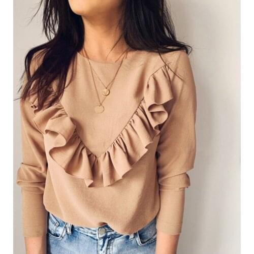Korean Style Women Tops and Blouses Female Solid Long Sleeve Ruffle Blouse Fashion New Fashion Ladies Clothes