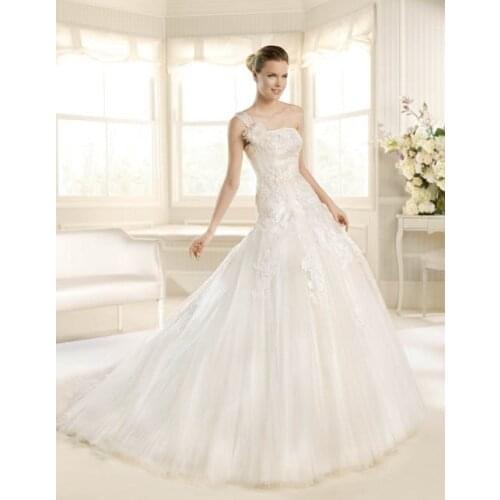 Hot Sale Elegant A-Line querida um ombro apliques Organza vestidos de casamento nupcial vestido feito sob medida wedding dresses