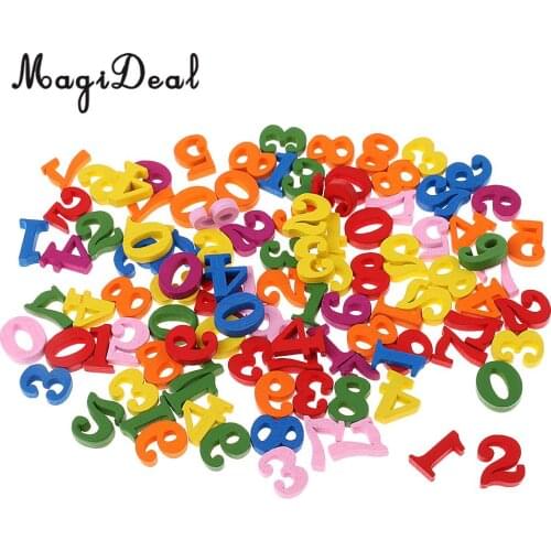 100 Pieces Small Wooden Numbers 0 to 9 Number for DIY Wood Decor Crafts Kindergarten Primary School Math Mathematics Child Toys