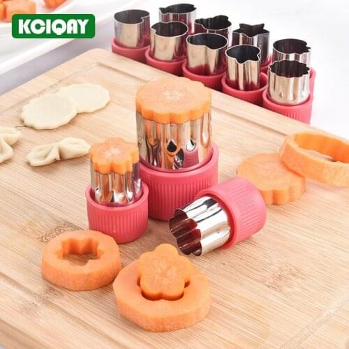 12Pcs Stainless Steel Vegetable Cutter Shapes Set Fruit Cookie Cutter Mould Flower Cartoon Cutter Mold Stamps Kitchen Tools