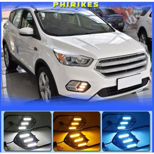 2PCS Turn Yellow Signal Function 12V Car DRL Lamp LED Daytime Running Light For Ford Escape Kuga 2016 2017 2018