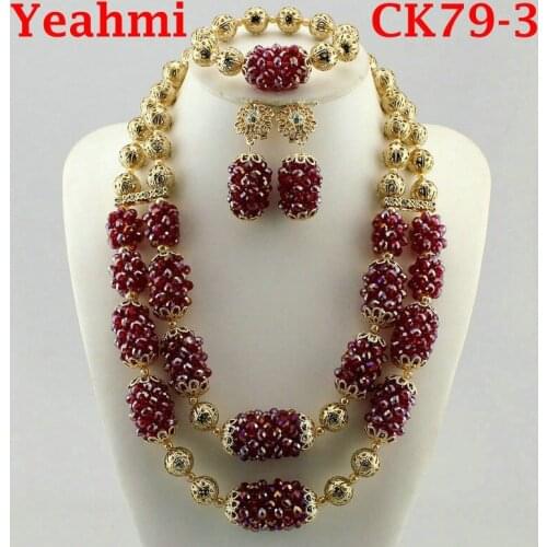 2020 FashionAfrican Beads Jewelry Set Exquisite Flash Dubai Gold Color Nigerian Wedding Bridal CK79-1