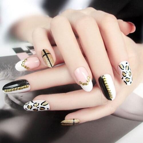 24Pcs Leopard Fake Nails Art Tips Acrylic Nail False Full Cover Manicure Decor
