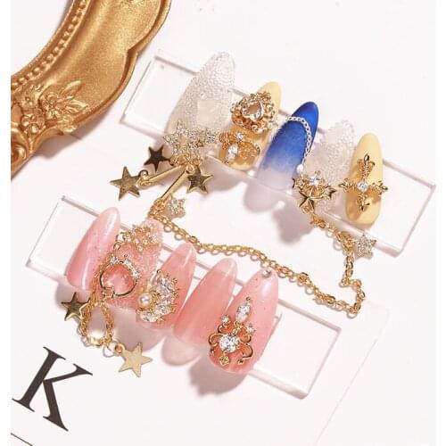 5pcs/lot Star chain Pendant Zircon Nail Art Crystal Rhinestone metal manicure nail accessories DIY Nail Decoration Nails charms
