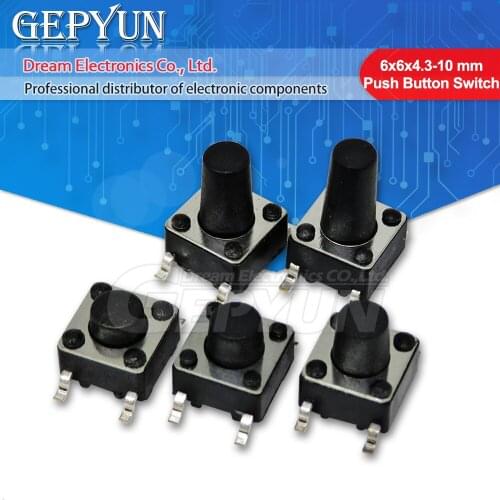 50pcs SMD PCB Switch 6X6X4.3/5/6/7/7.3/8/9/10/13mm Memontary Tactile Push Button Switch PCB 4pin