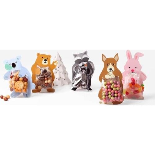 500pcs Cute Cartoon Animal Plastic Packaging Bags for Candies Cookies Biscuits Snack Baking with Paper Card W9928