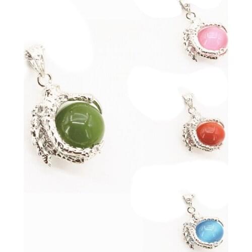 5pcs Cat Eye Stone Pendant Jewelry Making 25x31mm Opal Round Ball Inlay Paw Shape Charms Pendants For Women Diy Finding B3295