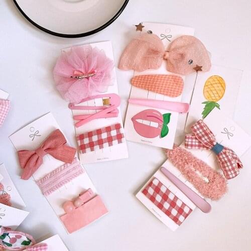 Hair Accessories 2020 New Pink Girls Bow Flower Small Barrettes Newborn Cute Hairpins Headwear Kids Hair Clips sets Headband