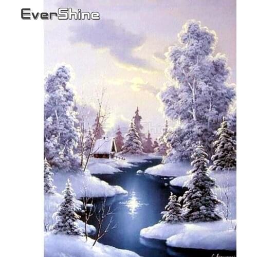 EverShine 5D Diamond Painting Full Drill Square Snow Landscape Picture Rhinestones Diamond Mosaic Cross Stitch Home Decoration