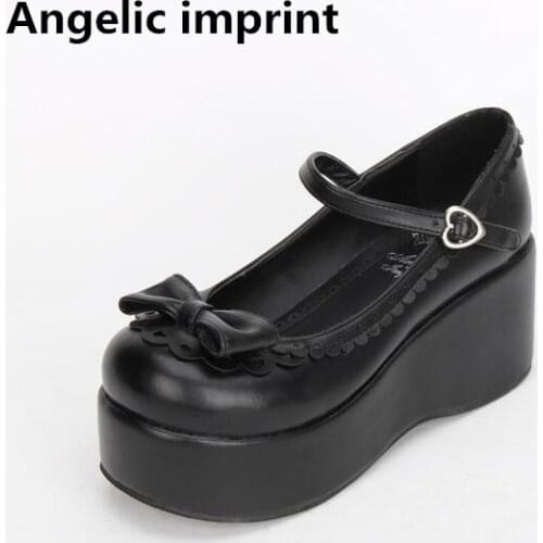 Angelic imprint woman mori girl lolita cosplay shoes lady high heels wedges pumps women princess dress party shoes black 33-47