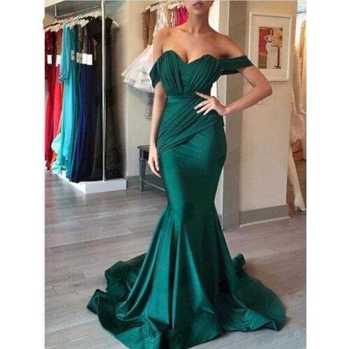 Arabic Emerald Green Mermaid Long Formal Evening Dress For Latin Women Off The Shoulder Party Prom Dresses Wear Robe De Soirée