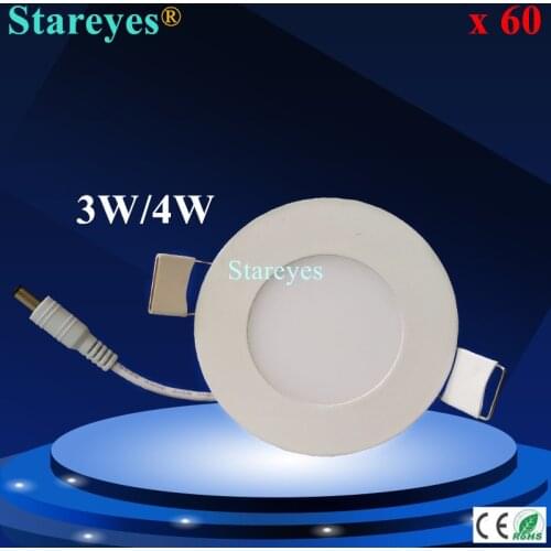Free shipping 60 pcs round led panel light 3W 4W AC90-265V 2835SMD bulb spotlight lamp downlight lighting ceiling light lighting