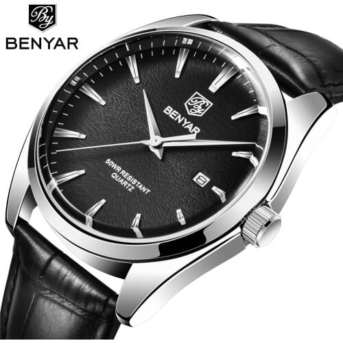 New BENYAR Mens Watches Top Brand Luxury Men Military Sport Wristwatch Leather Quartz Watch Water erkek saat Relogio Masculino