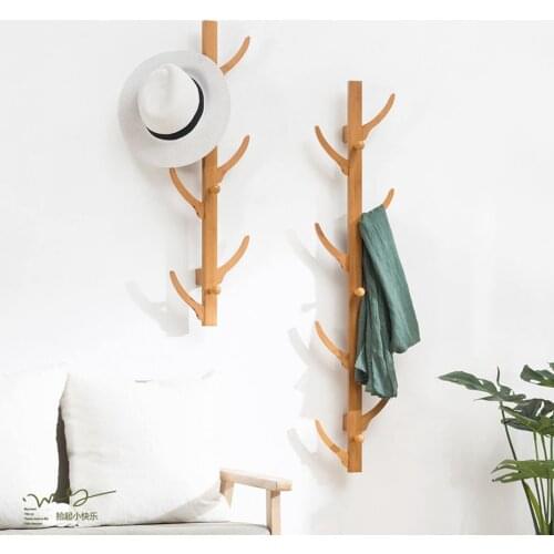 Bamboo Wooden Hanging Coat Rack Wall Hook Clothes Hanger Living Room Bedroom Decoration Hanger Wall Shelves 6/8 Hooks