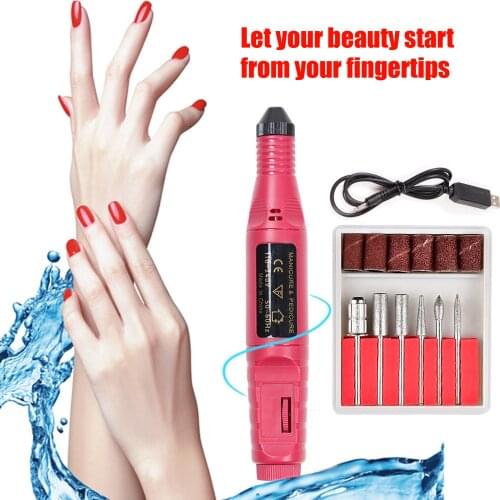 1Set Mini USB Electric Nail Drill Machine with 6PCS Replaceable Drill Bits for Professional Salon Home Use Nail Manicure Tools