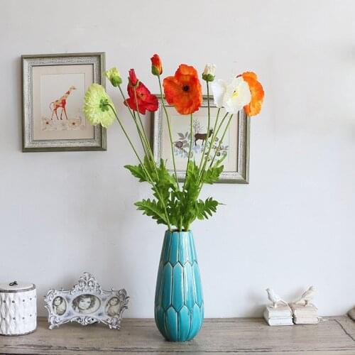 Artificial poppies wedding party bride fake poppy bouquet home living room decoration 5pcs