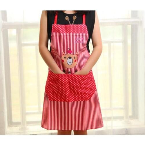 1PC Cute Women Lady Waterproof Bib Apron Dress Restaurant Home Kitchen with Pocket Cooking Cotton Smock Apron Cute Bear LF 176