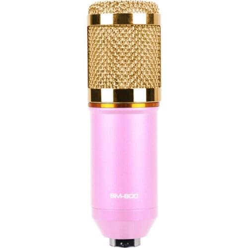 BM-800 Condenser Microphone with Shock Mount for Sound Recording Broadcasting Radio Singing (Pink)