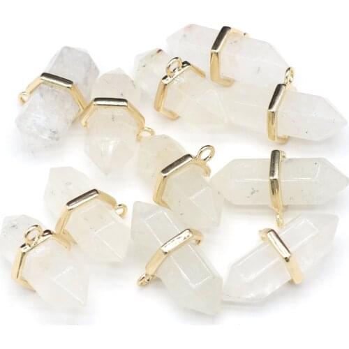 Natural Semi-precious Stones Bai Jing Pendant Six Prism Two Pointed Pendant For Jewelry Making DIY Necklace Bracelet Accessories