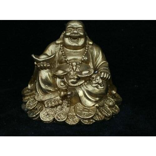 China Buddhism Bronze Brass Wealth Yuanbao Happy Laugh Maitreya Buddha Statue