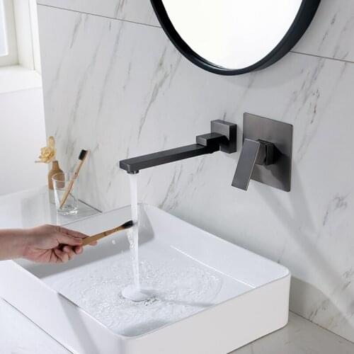 Basin Faucets Bath Brass Hot and Cold Bathroom Sink Faucet Wall Mounted Toilet Bathtub Swivel Spout Grey Color Mixer Water Tap