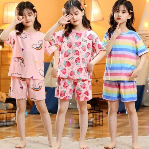 Summer Childrens Pajamas Short Sleeve Pyjamas Kids T-shirt+shorts 2pcs Cartoon Pajamas For Girls Boys Baby Sleepwear Nightwear
