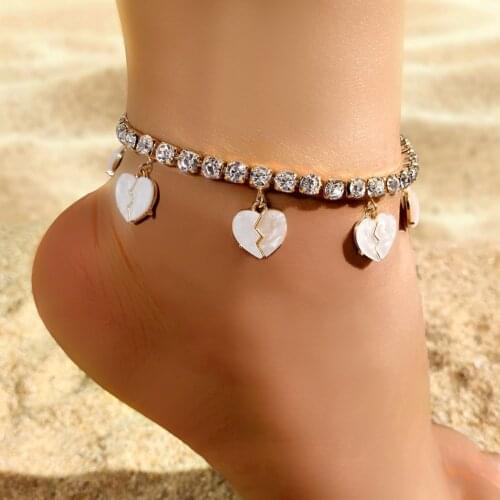 Summer Beach Creative Heart Break Anklets Bling Rhinestone Ankle Bracelet for Women Barefoot Sandals Crystal Foot Chain Jewelry
