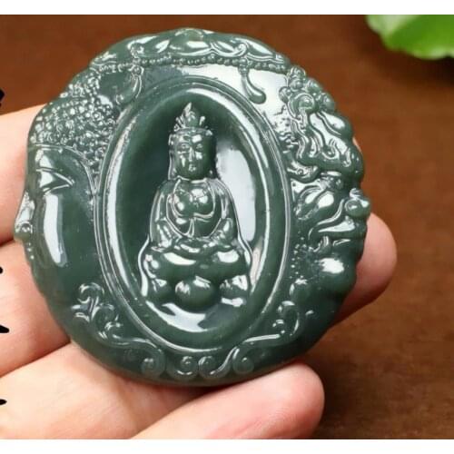 Hot Selling Natural Men Women Hand-Carved Jewelry Jade Buddha Figures Statue Pendant Necklace Jewelry Amulet Unisex