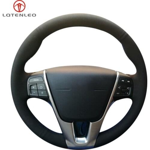 LQTENLEO Black Suede Car Steering Wheel Cover For Volvo V70 S80 2012 2013 2014 2015 V40 S60 V60 2011-2019 XC60 XC70 2012-2017