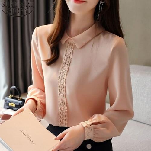Fashion Office Lady Shirt Orange Blouse Elegant Long Sleeve Pullover Chiffon Blouses Blusas Tops 2021 Fall Female Clothes 12199