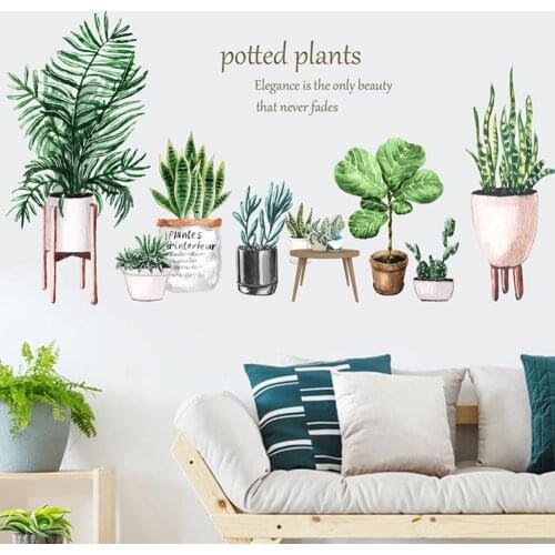 2Pcs Potted Plant Leaf Bonsai Pattern Home Wall Sticker Self-adhesive Living Room Decal DIY Decoration Posters