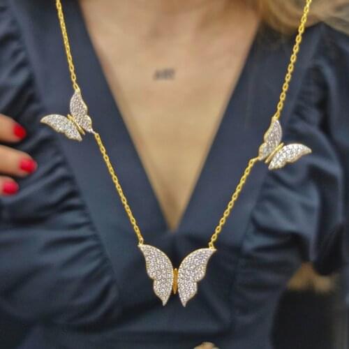 Multi Piece Zircon Stone Butterfly Handmade Necklace For Women Girls Valentines Day Fashion Jewelry Elegant