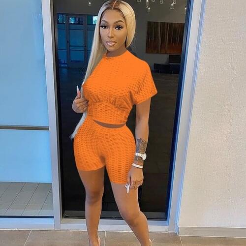 Casual Tracksuit Women Two Piece Set Crop Top and Bike Shorts Sets Sportwear Fitness Sweat Suit Women Matching Sets Wholesale