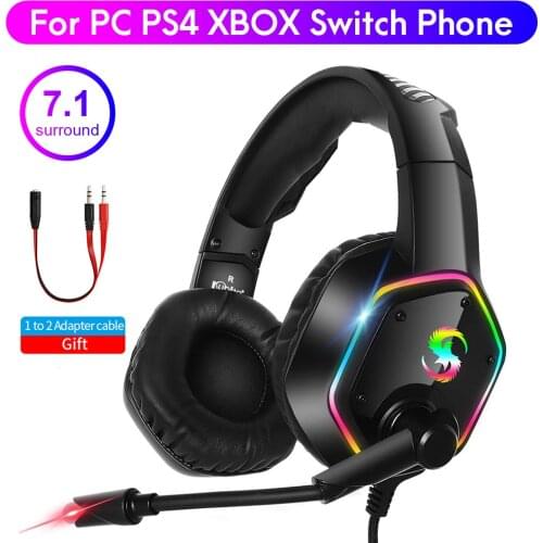 7.1 Professional Gaming Headset Headphones with Microphone for PC Computer for Xbox One Gamer casco Surround Sound RGB Light