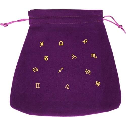 Q39C Constellation Oracle Card Storage Bag Drawstring Jewelry Pouch Soft Flannel Playing Cards Dice Bag for Witch Divination