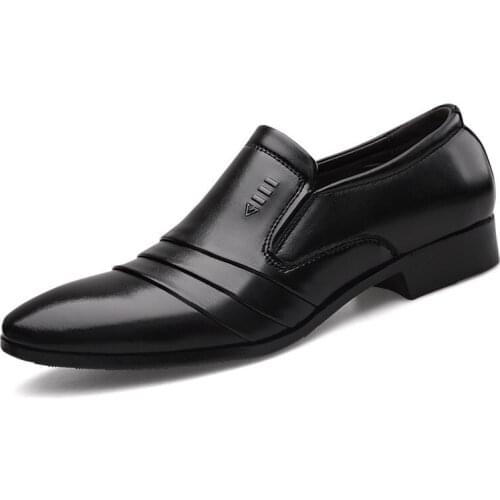 Luxury Brand PU Leather Fashion Men Business Dress Loafers Pointy Black Shoes Oxford Breathable Formal Wedding Shoes hjk89