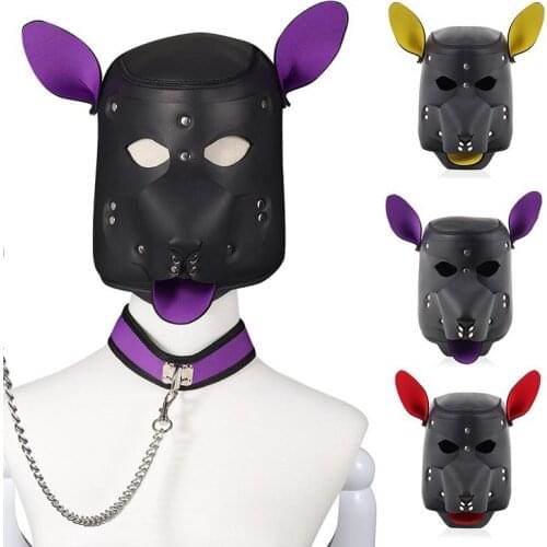Sexy dog headgear Bdsm Role Play Dog Sexy Cosplay Costume Full Head Mask Soft Padded Latex Rubber Puppy Removable Sex toy