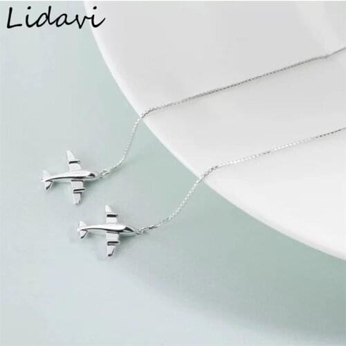 Lidavi New Fashion Cute Silver Color 3d Aircraft Airplane Plane Earring For Women Gifts Long Earring Tiny Jewelry Wholesale E236