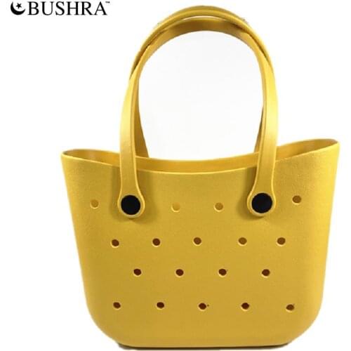 2021 Trendy Ladies Shoulder Bag Candy Color EVA Beach Tote Bog One Side Holes Holiday Urban Silicone Waterproof Bag