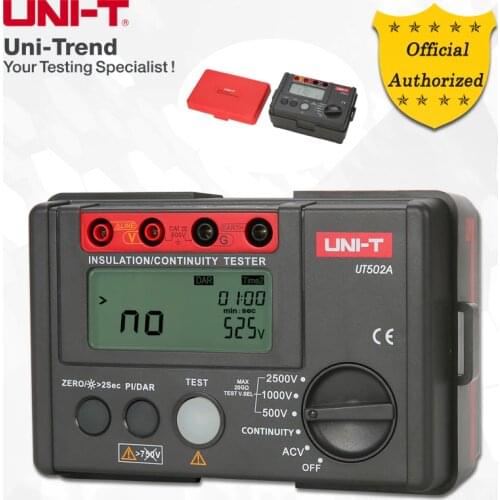 UNI-T UT502A Insulation Tester; 2500V Digital Megohmmeter, Light/Buzzer Alarm, Over Load Indication, Automatic Discharge