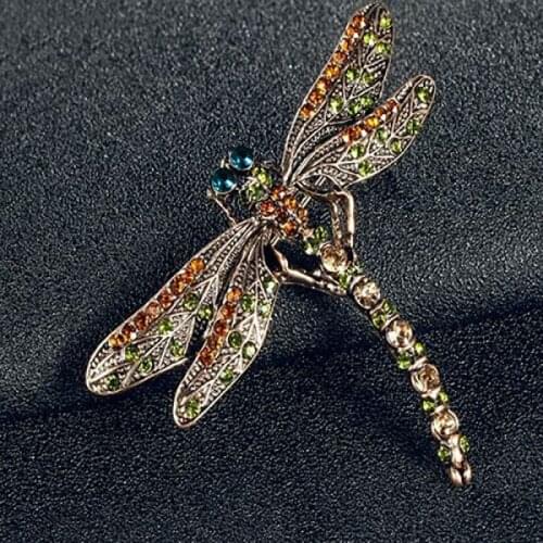 Vintage Lovely Dragonfly Shinny Crystal Scarf Lapel Pin Brooches Retro Fashion Jewelry Accessories Brooch Gift