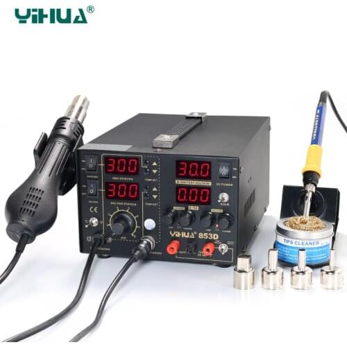 YIHUA 853D 5A Hot Air Gun Rework Station 5A DC Power Supply Functions Rework Soldering Iron Station Free Shipping 3 in 1 CE