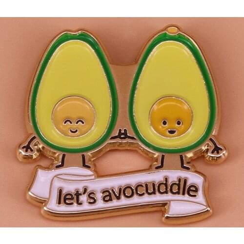 Funny avocados cuddling brooch food cute cartoon pun pin happy vegan gift