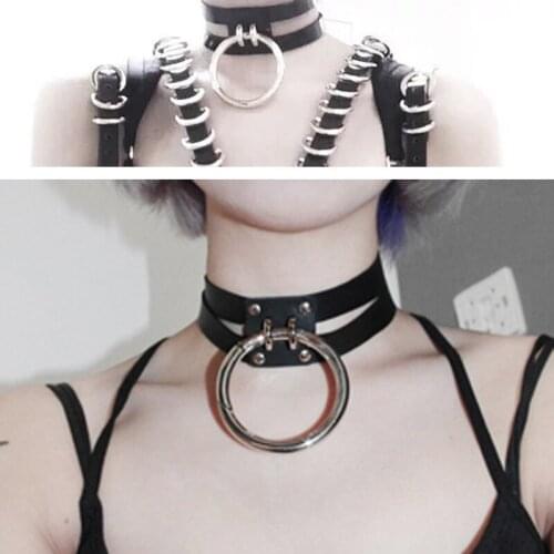 Sexy Handmade O Round Leather Choker Punk Rock Cut Out Frame Caged Buckle Collar Necklace